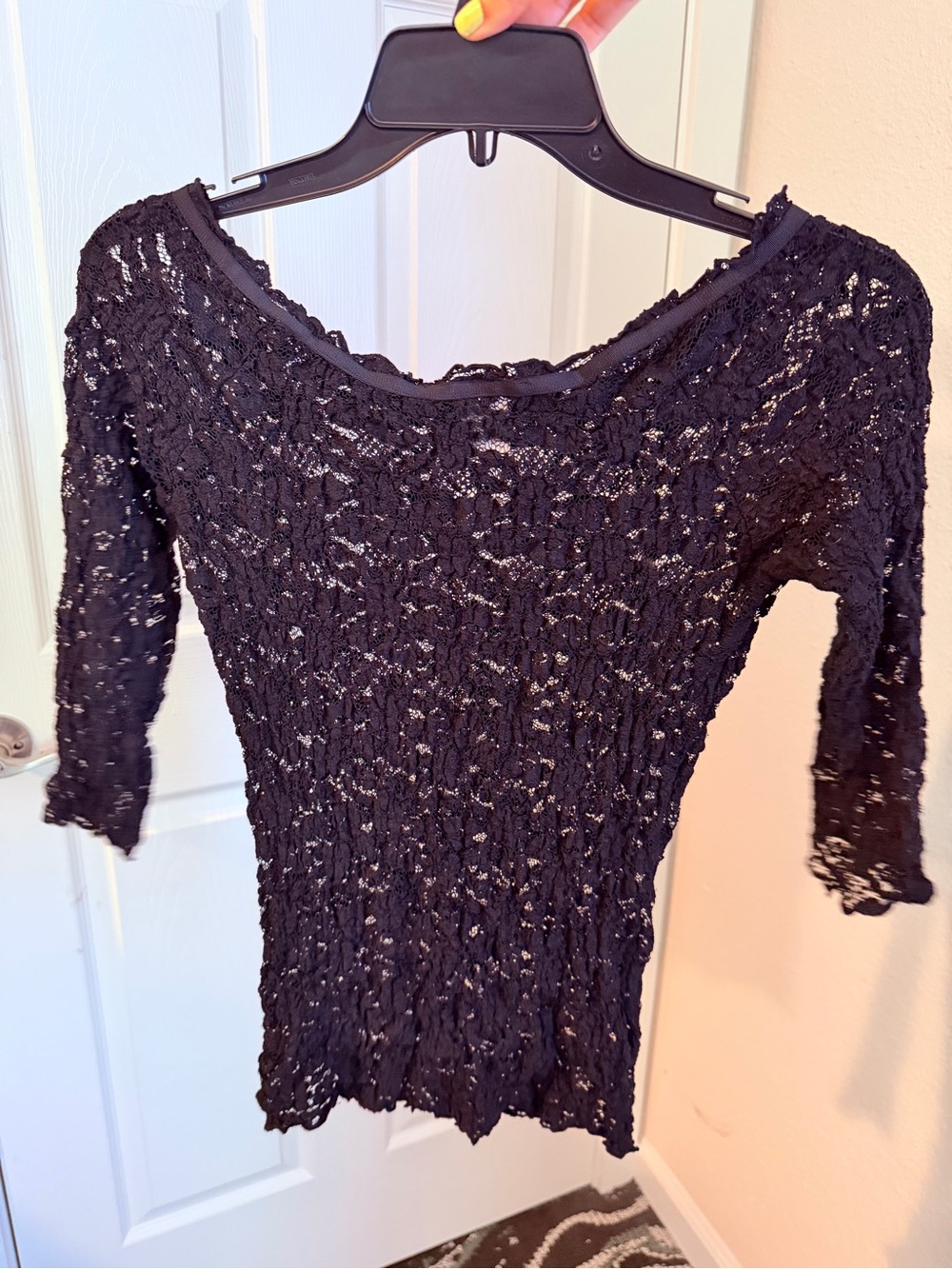Y2K Hanky Panky Stretchy Black Lace Scoop Neck Top Size M #141 - Picture 5 of 11